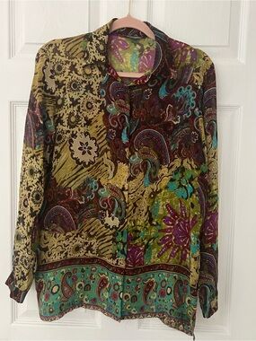 GO BY GO SILK Multicolor Paisley Floral Button-Up Blouse